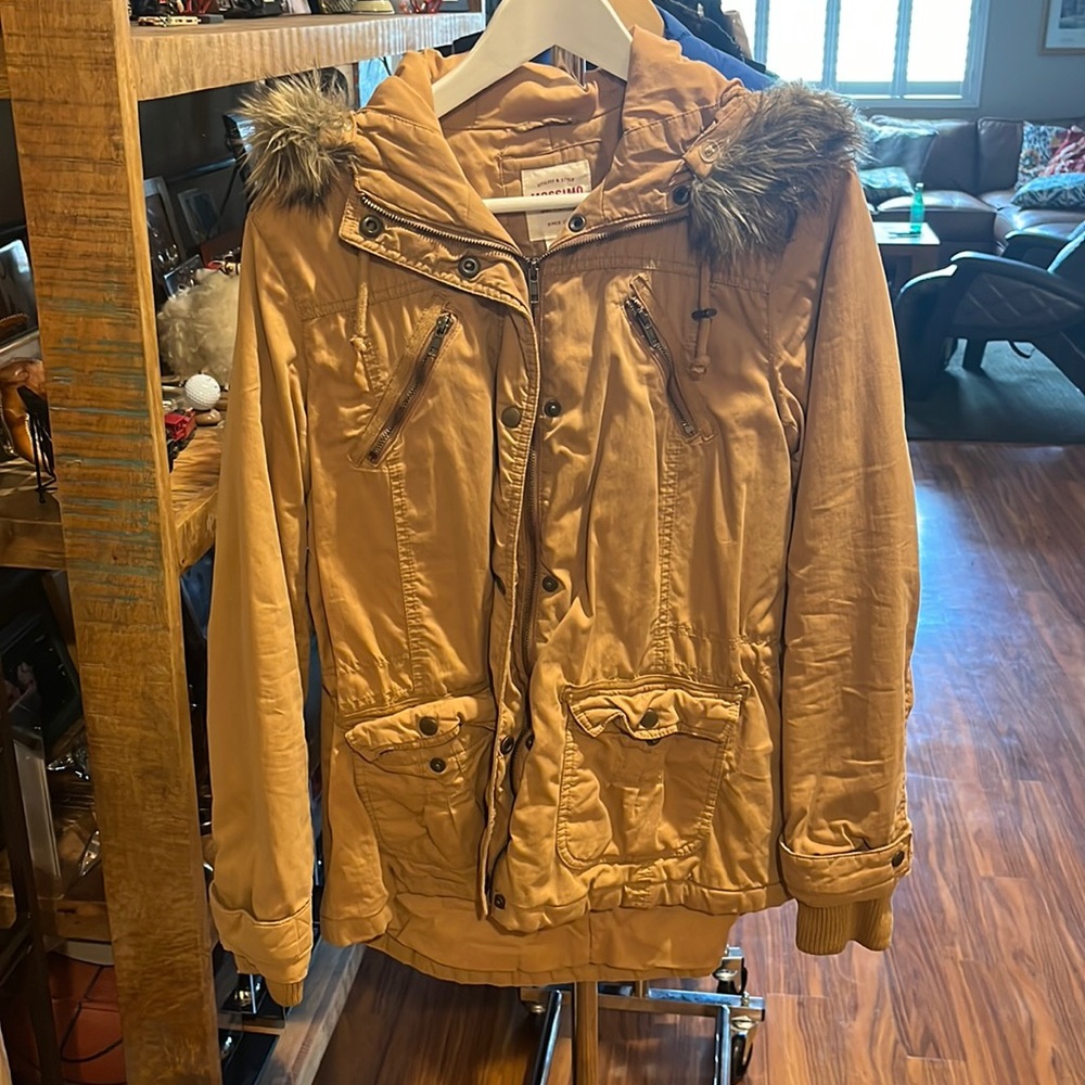 Mustard jacket with faux fur detail